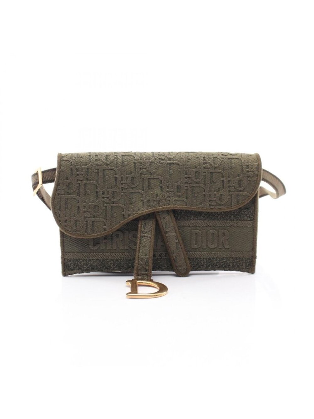 Dior Waist Bag Oblique Saddle Slim Pouch Khaki Leather